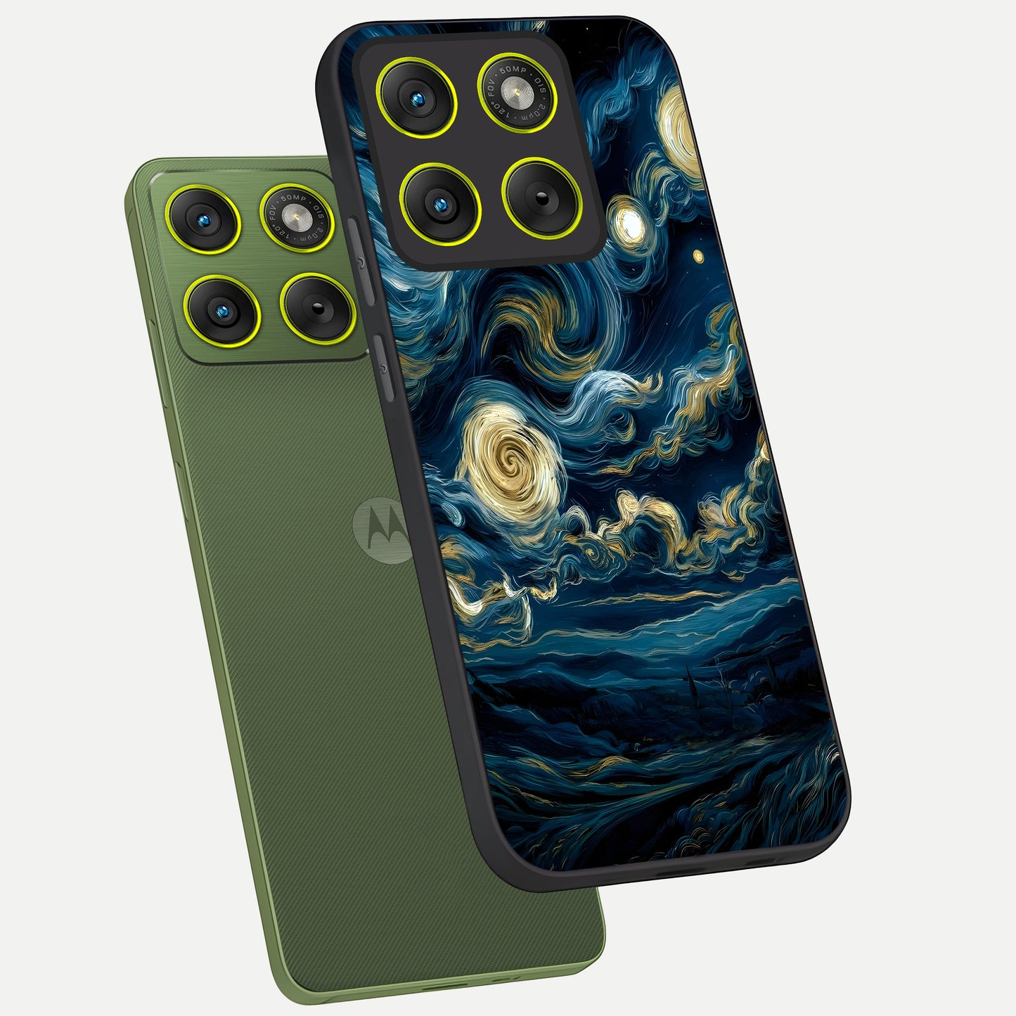  Midnight Sky Whirl phone case For Moto Edge 70 showing premium glass back cover with detailed artwork