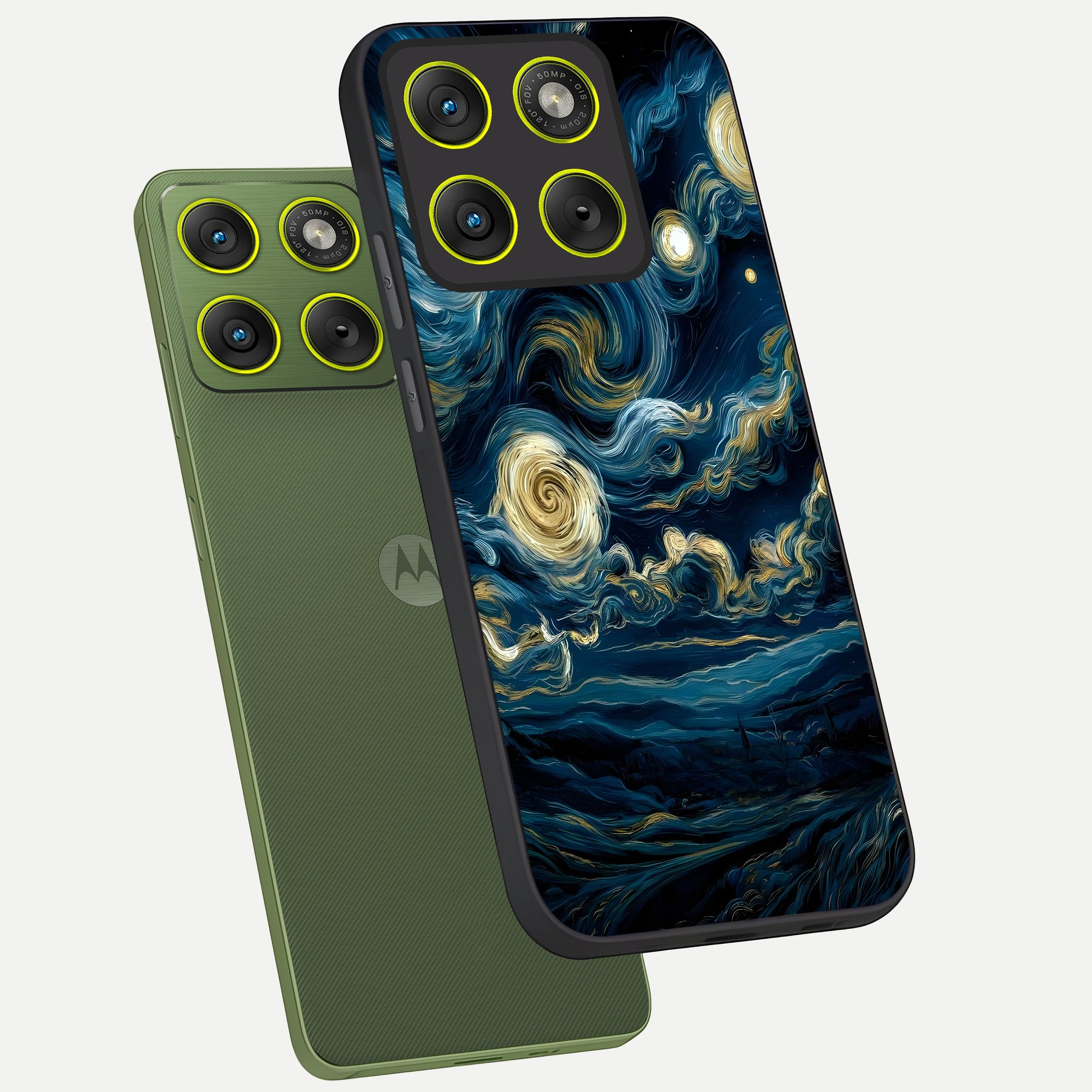  Midnight Sky Whirl phone case For Moto Edge 70 showing premium glass back cover with detailed artwork