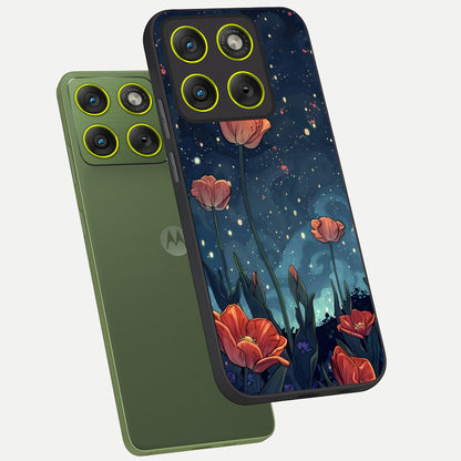  Midnight Tulip Glow phone case For Moto Edge 70 showing premium glass back cover with detailed artwork