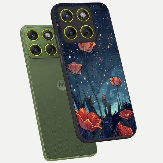  Midnight Tulip Glow phone case For Moto Edge 70 showing premium glass back cover with detailed artwork