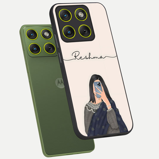  Mirror Mood Muse With Custom Name phone case For Moto Edge 70 showing premium glass back cover with detailed artwork