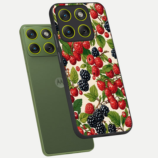  Mixed Berry Collage phone case For Moto Edge 70 showing premium glass back cover with detailed artwork