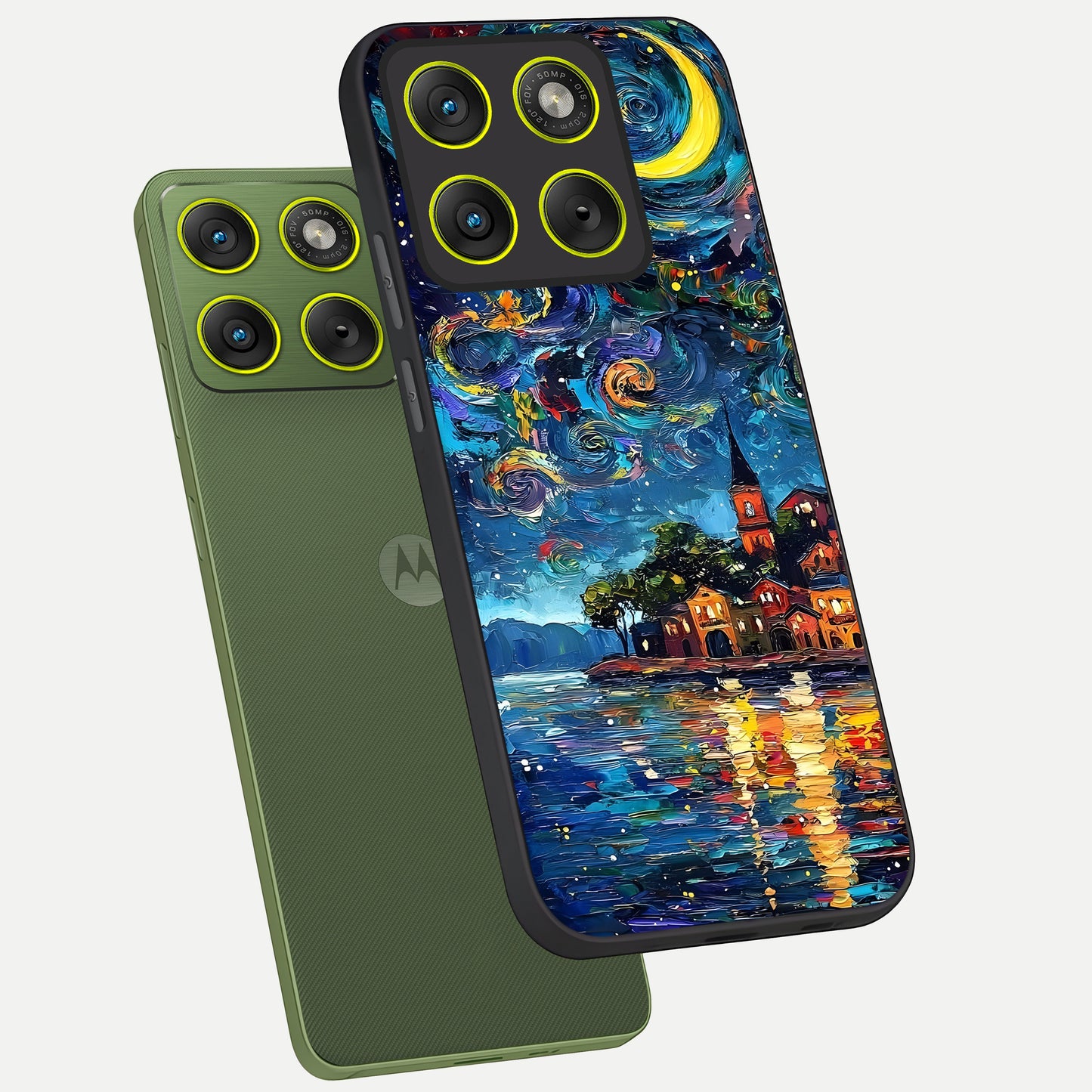  Moonlight Harbor Glow phone case For Moto Edge 70 showing premium glass back cover with detailed artwork
