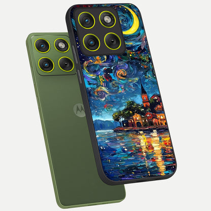  Moonlight Harbor Glow phone case For Moto Edge 70 showing premium glass back cover with detailed artwork