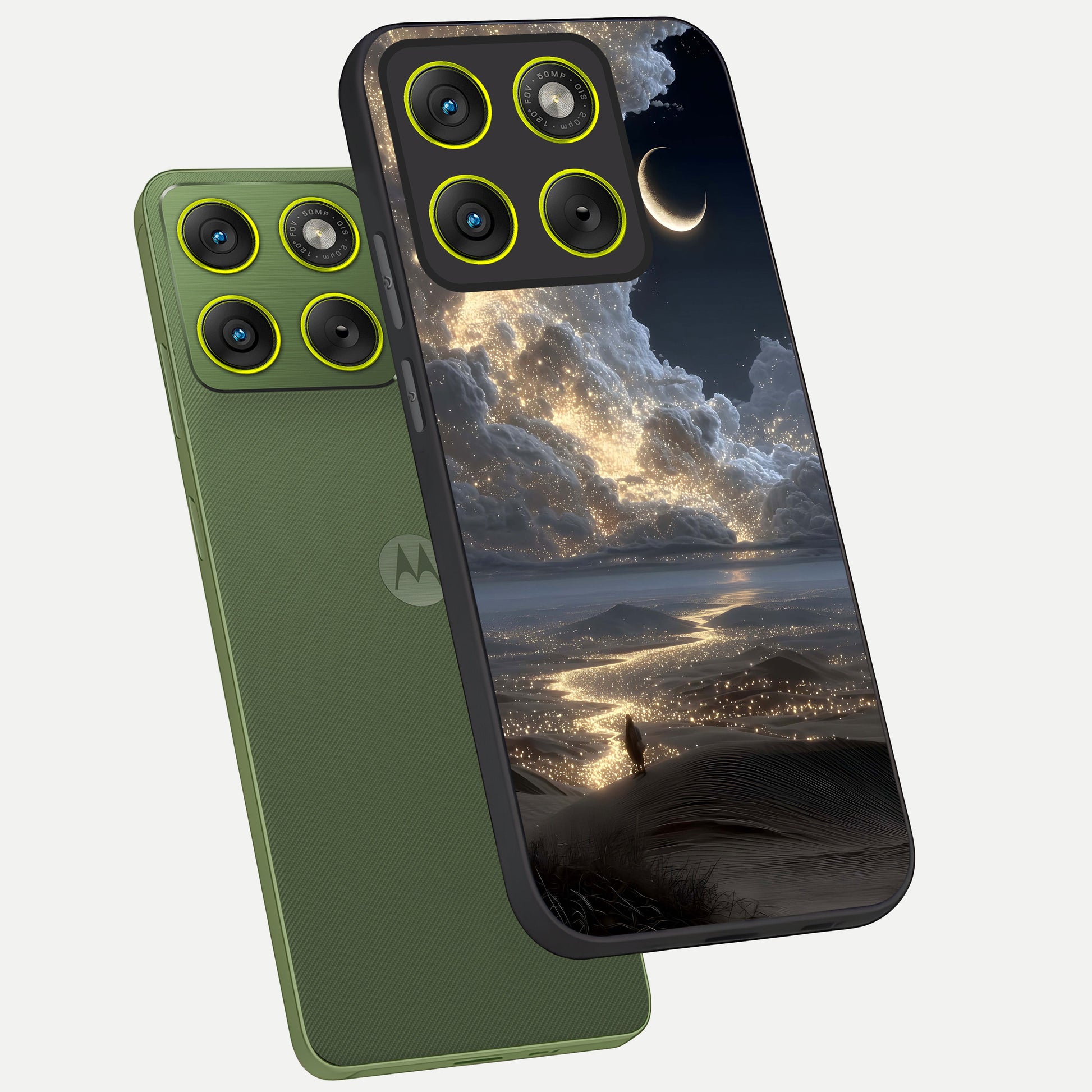 Moonlight Spark Path phone case For Moto Edge 70 showing premium glass back cover with detailed artwork