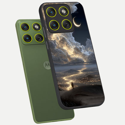  Moonlight Spark Path phone case For Moto Edge 70 showing premium glass back cover with detailed artwork
