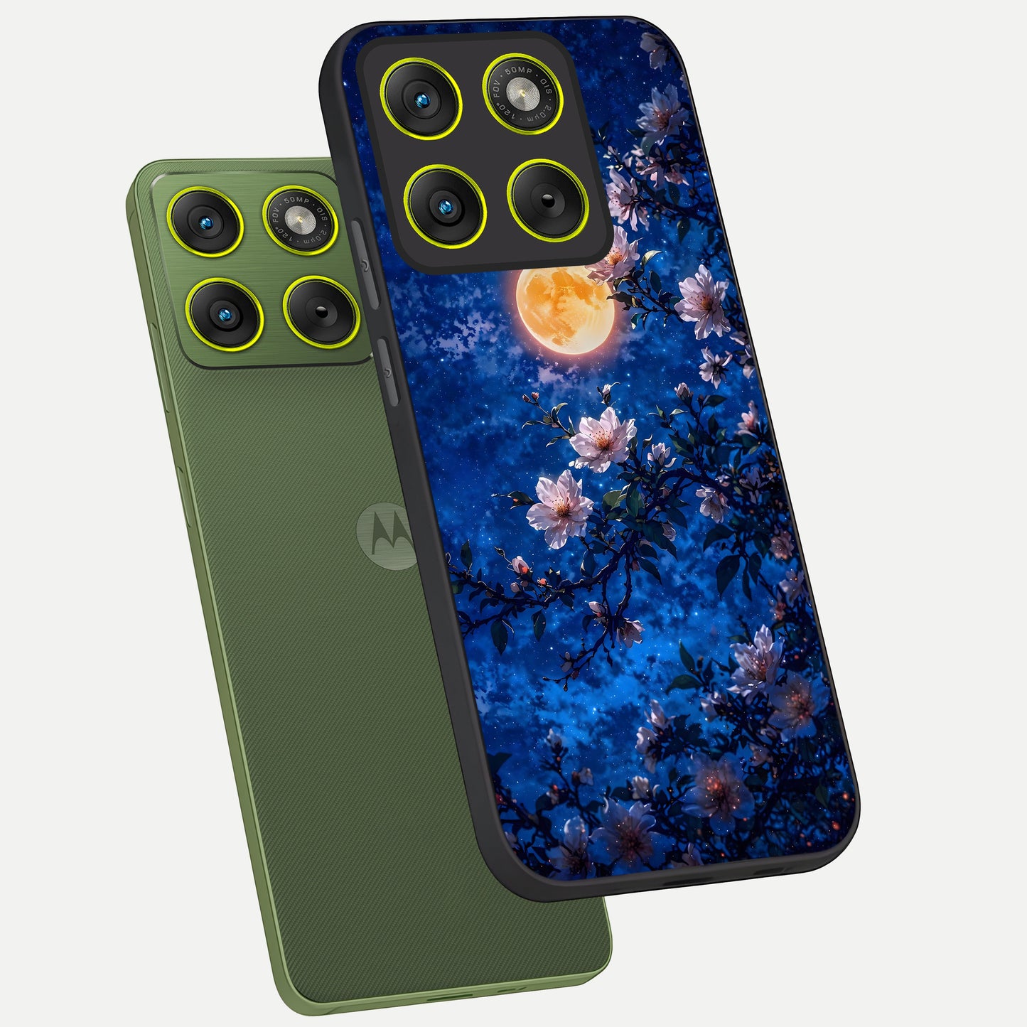  Moonlit Blossoms Night phone case For Moto Edge 70 showing premium glass back cover with detailed artwork