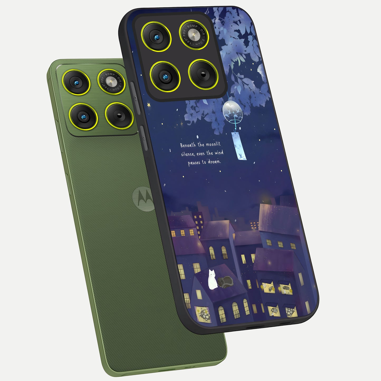  Moonlit Cat Silence phone case For Moto Edge 70 showing premium glass back cover with detailed artwork
