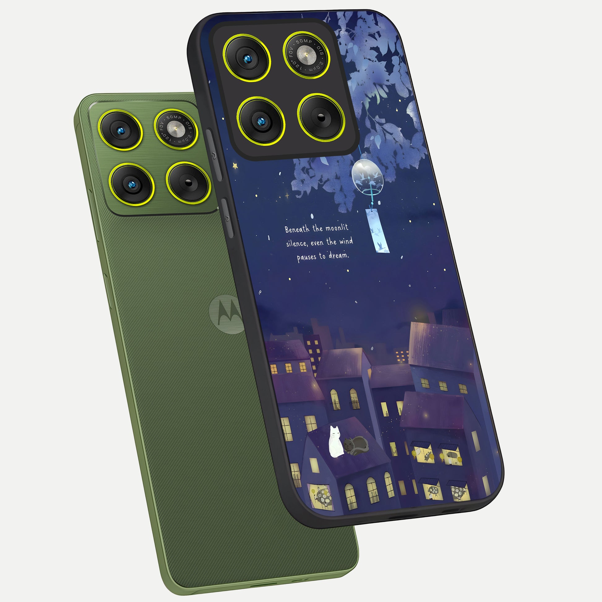  Moonlit Cat Silence phone case For Moto Edge 70 showing premium glass back cover with detailed artwork