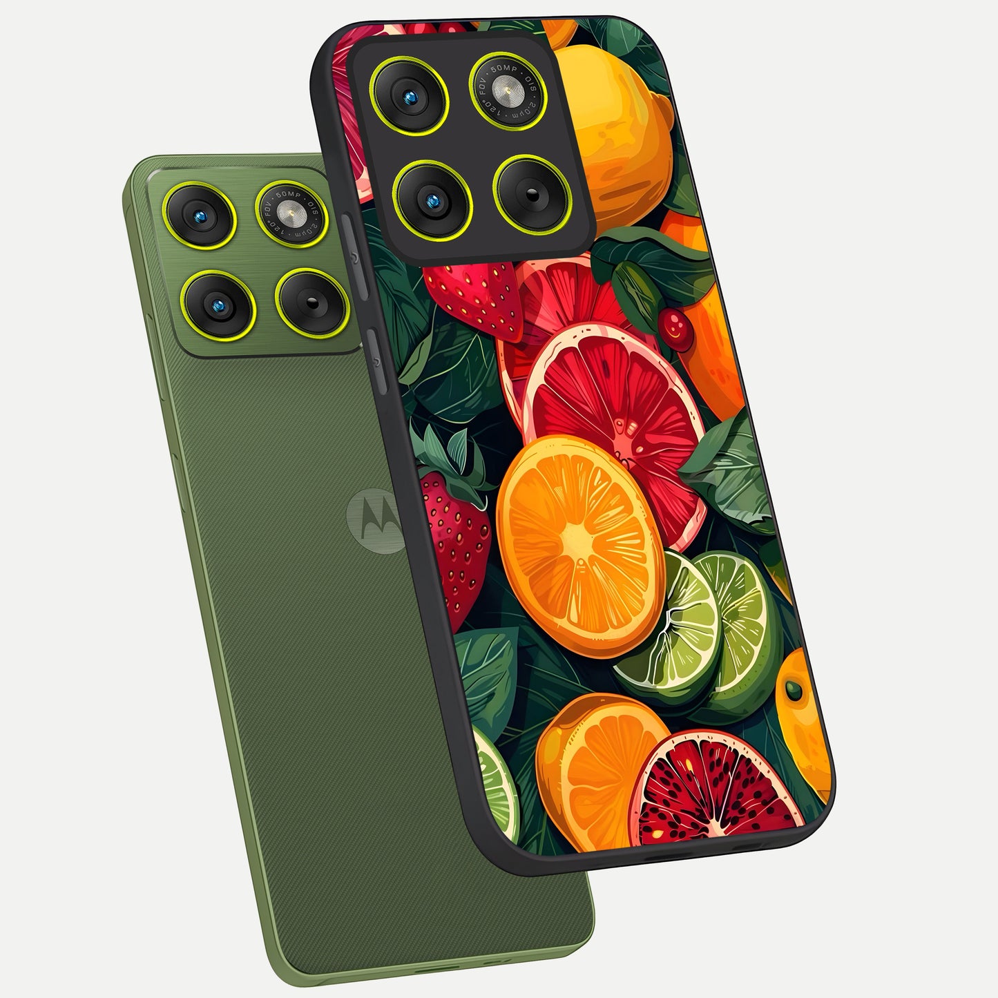  Multiple Fruits phone case For Moto Edge 70 showing premium glass back cover with detailed artwork
