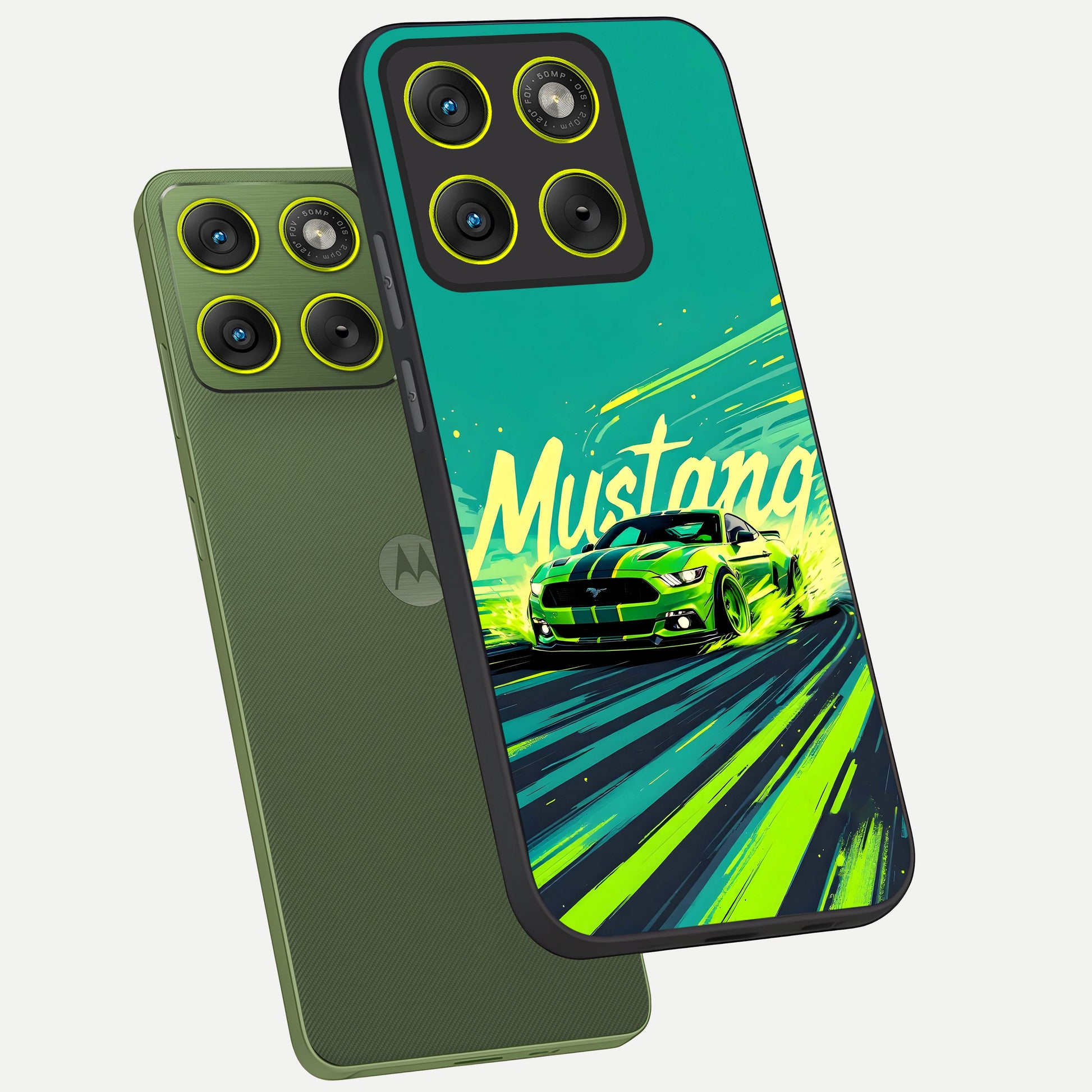  Mustang Bang phone case For Moto Edge 70 showing premium glass back cover with detailed artwork