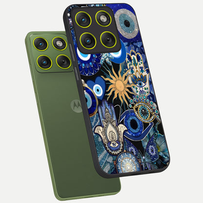  Mystic Blue Evil Eye phone case For Moto Edge 70 showing premium glass back cover with detailed artwork