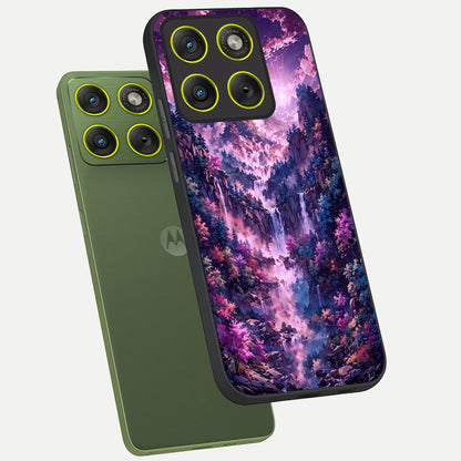  Mystic Cascade Peaks phone case For Moto Edge 70 showing premium glass back cover with detailed artwork