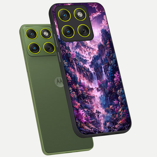  Mystic Cascade Peaks phone case For Moto Edge 70 showing premium glass back cover with detailed artwork