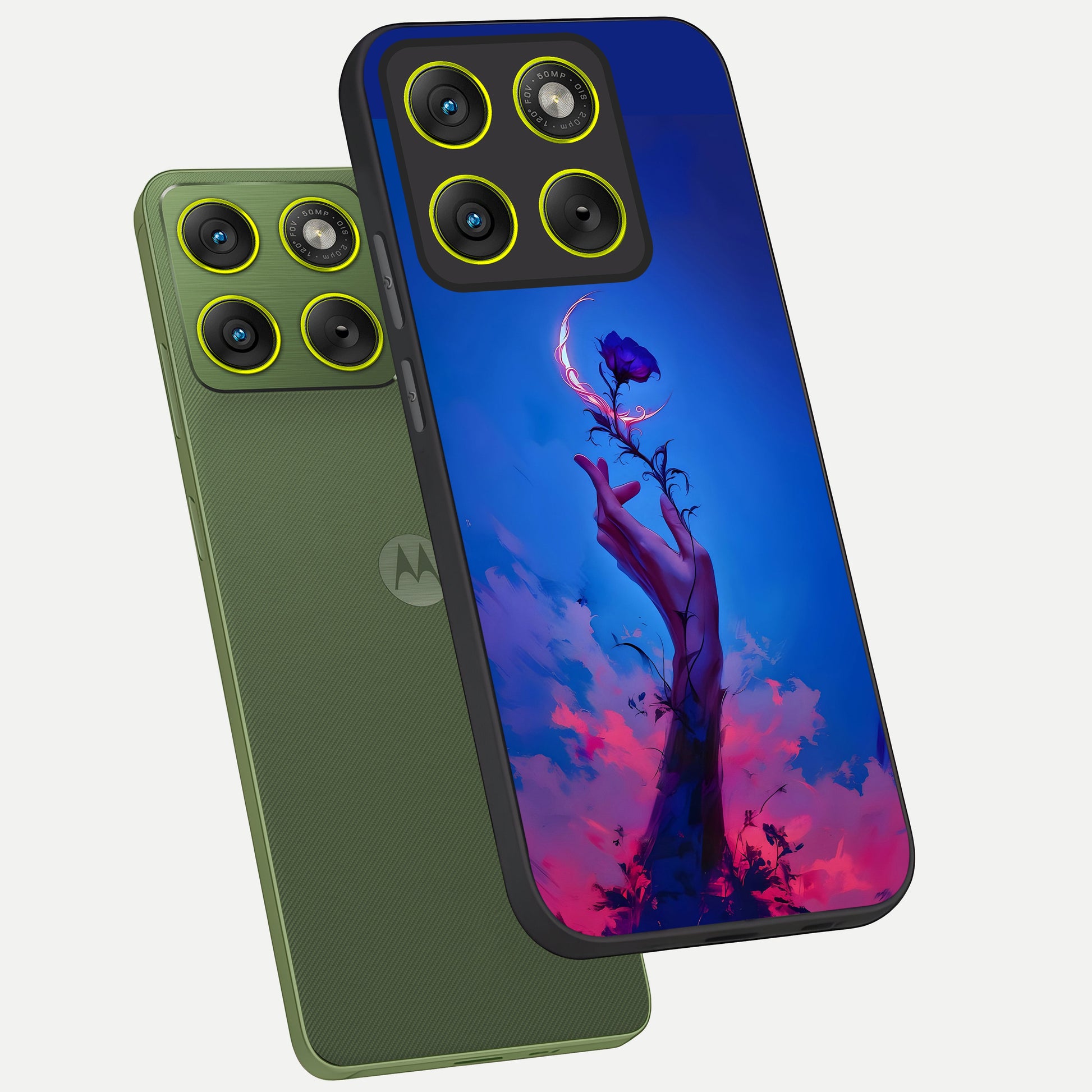 Mystic Hand phone case For Moto Edge 70 showing premium glass back cover with detailed artwork