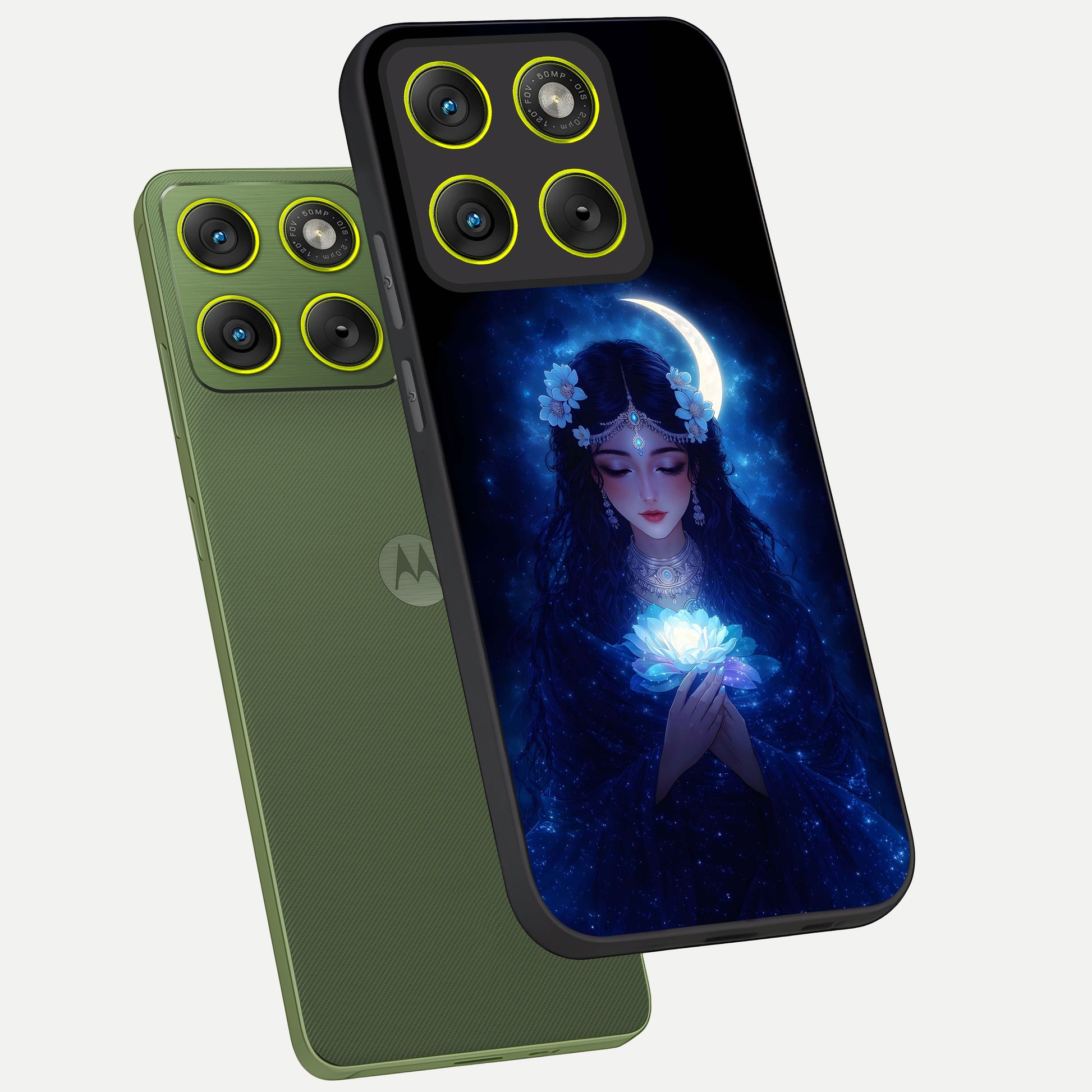  Mystic Moon Queen phone case For Moto Edge 70 showing premium glass back cover with detailed artwork