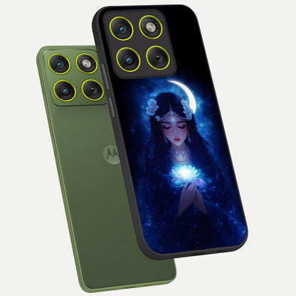  Mystic Moon Queen phone case For Moto Edge 70 showing premium glass back cover with detailed artwork