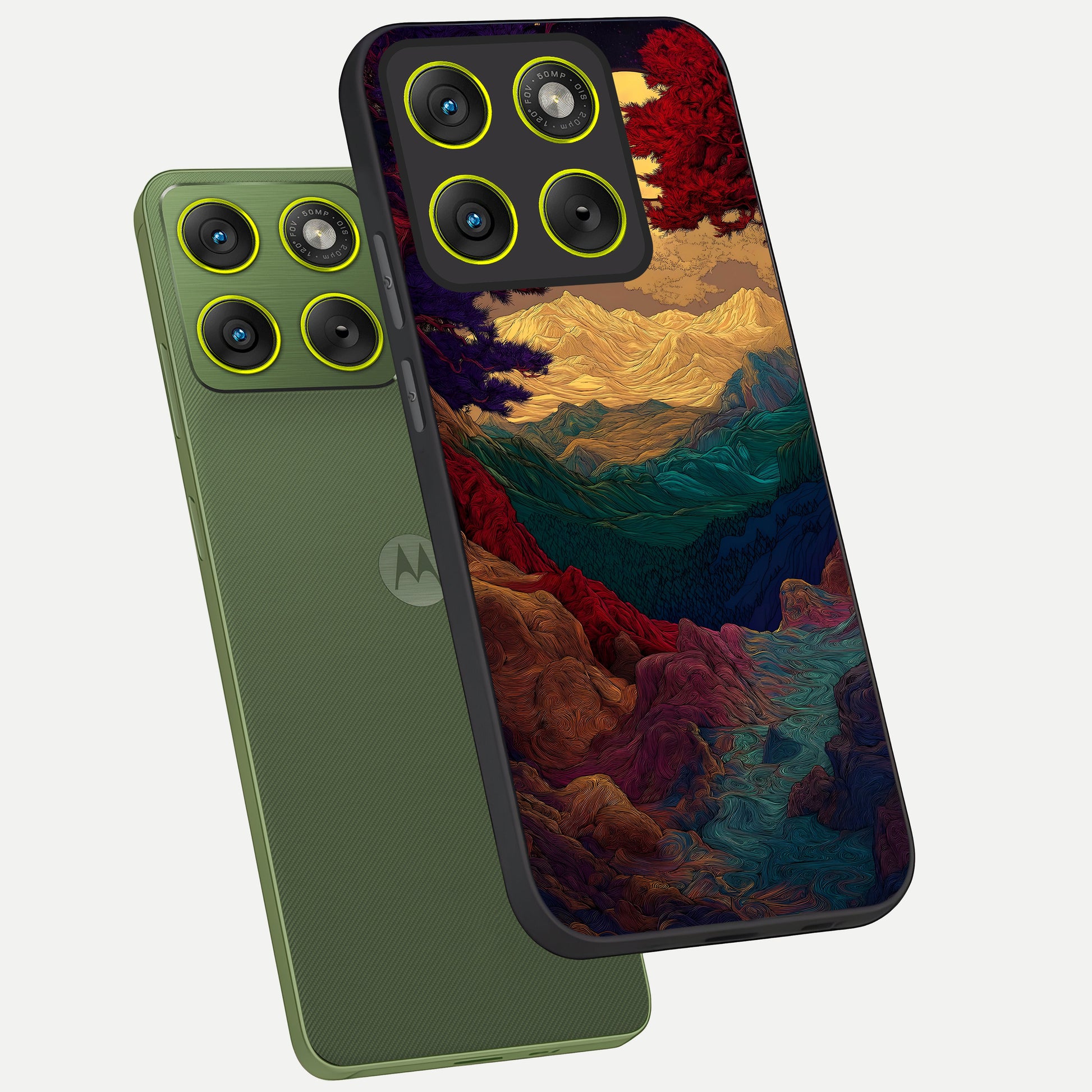  Mystic Valley Light phone case For Moto Edge 70 showing premium glass back cover with detailed artwork