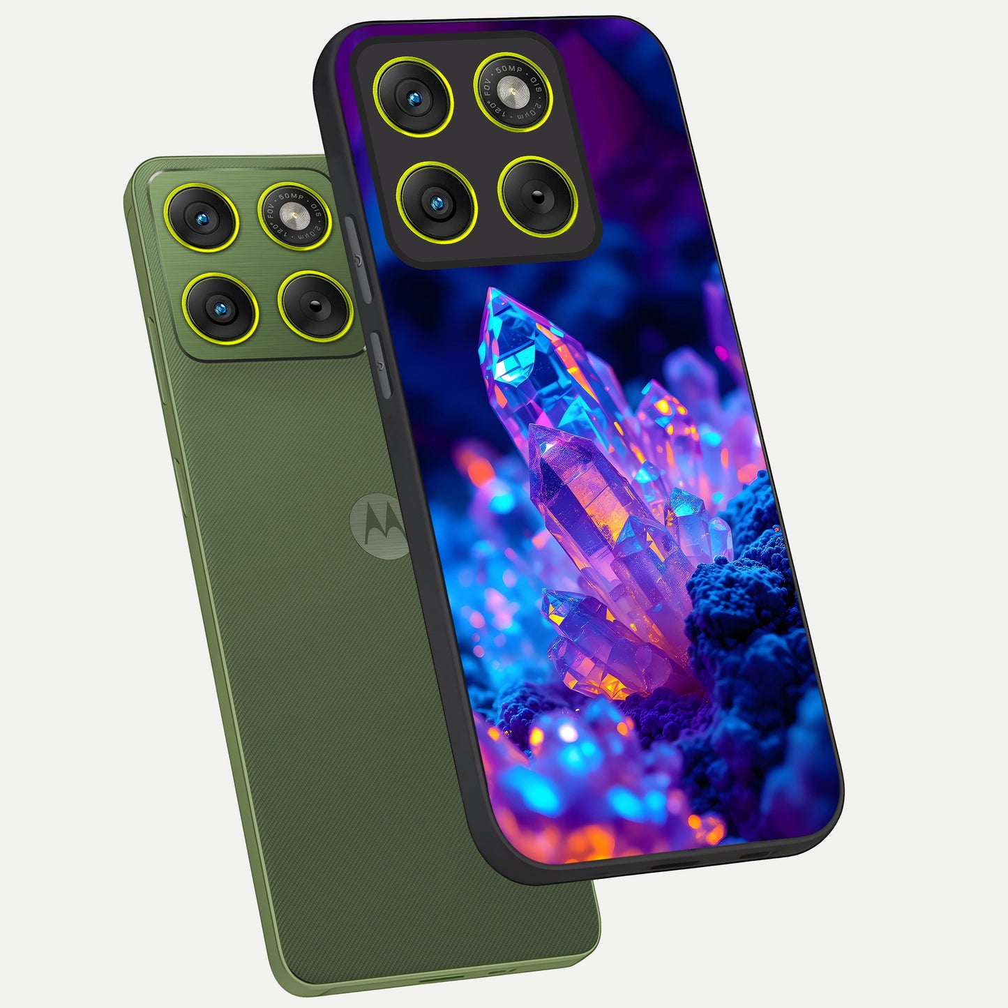  Neon Aura Shards phone case For Moto Edge 70 showing premium glass back cover with detailed artwork