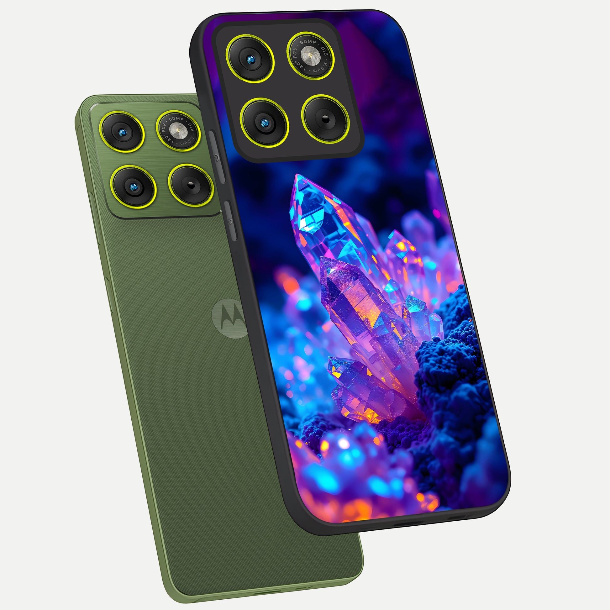  Neon Aura Shards phone case For Moto Edge 70 showing premium glass back cover with detailed artwork