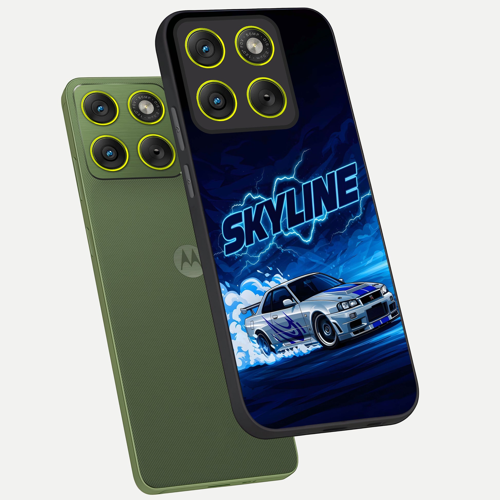  Neon Drift Beast phone case For Moto Edge 70 showing premium glass back cover with detailed artwork