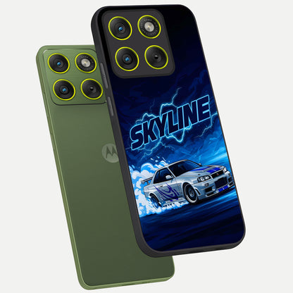  Neon Drift Beast phone case For Moto Edge 70 showing premium glass back cover with detailed artwork