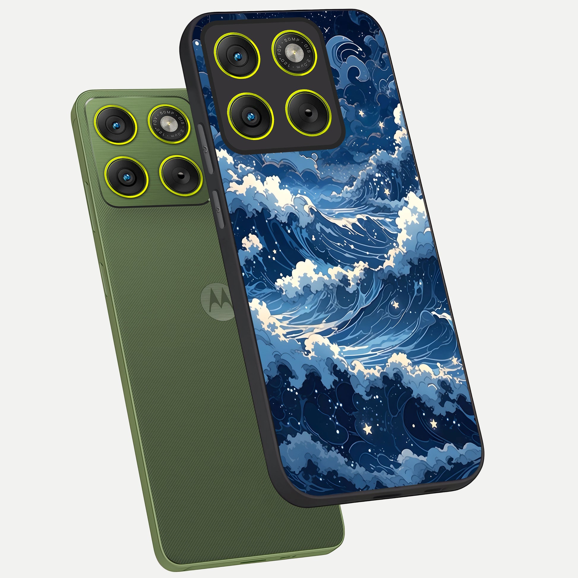  Ocean Moon Waves phone case For Moto Edge 70 showing premium glass back cover with detailed artwork