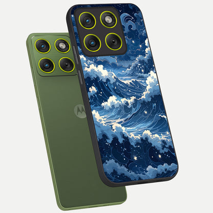  Ocean Moon Waves phone case For Moto Edge 70 showing premium glass back cover with detailed artwork