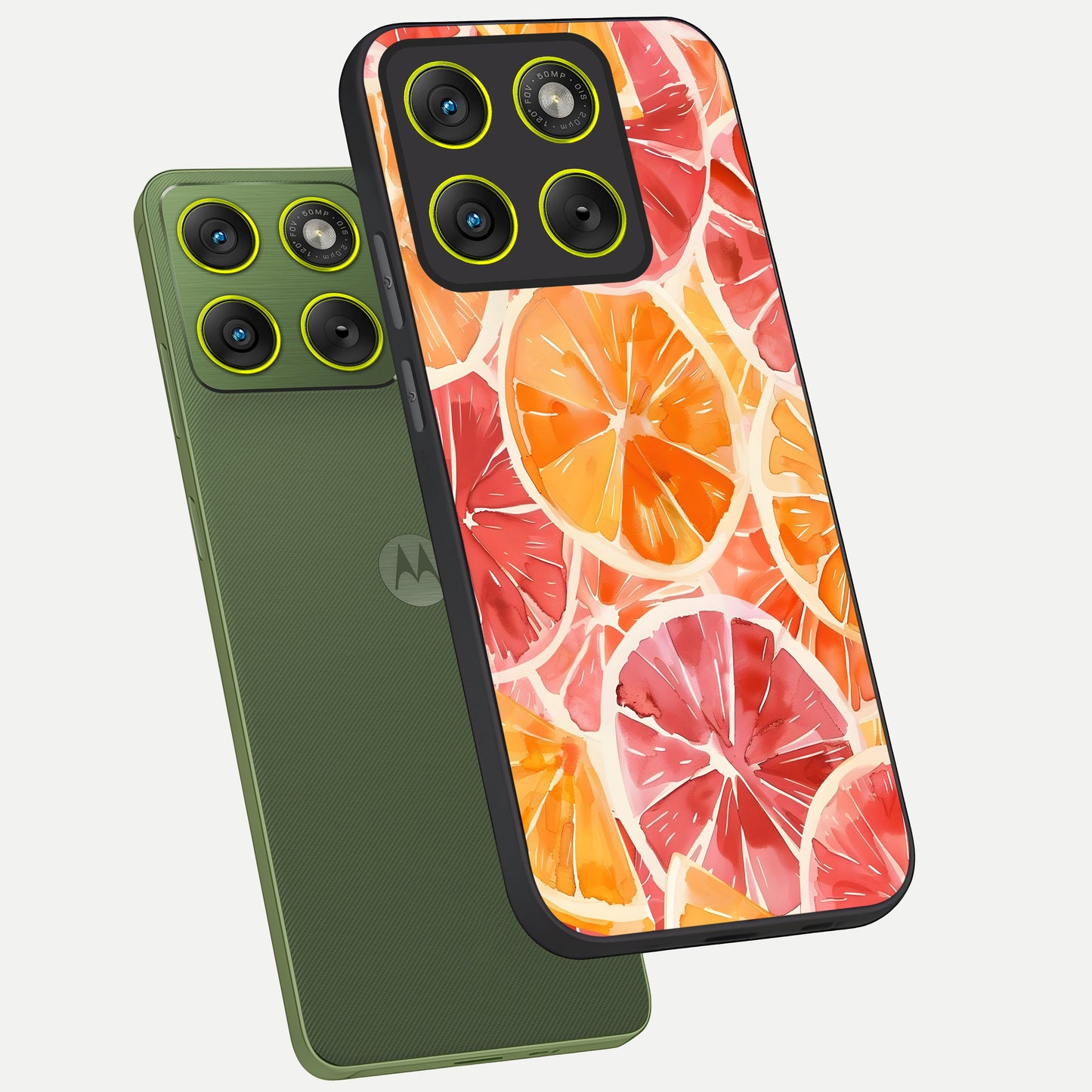  Orange Fruits Pattern phone case For Moto Edge 70 showing premium glass back cover with detailed artwork