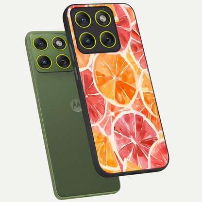  Orange Fruits Pattern phone case For Moto Edge 70 showing premium glass back cover with detailed artwork