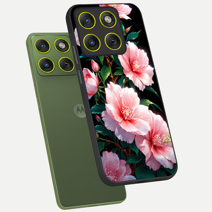  Peach Flower phone case For Moto Edge 70 showing premium glass back cover with detailed artwork