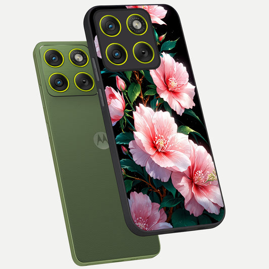  Peach Flower phone case For Moto Edge 70 showing premium glass back cover with detailed artwork