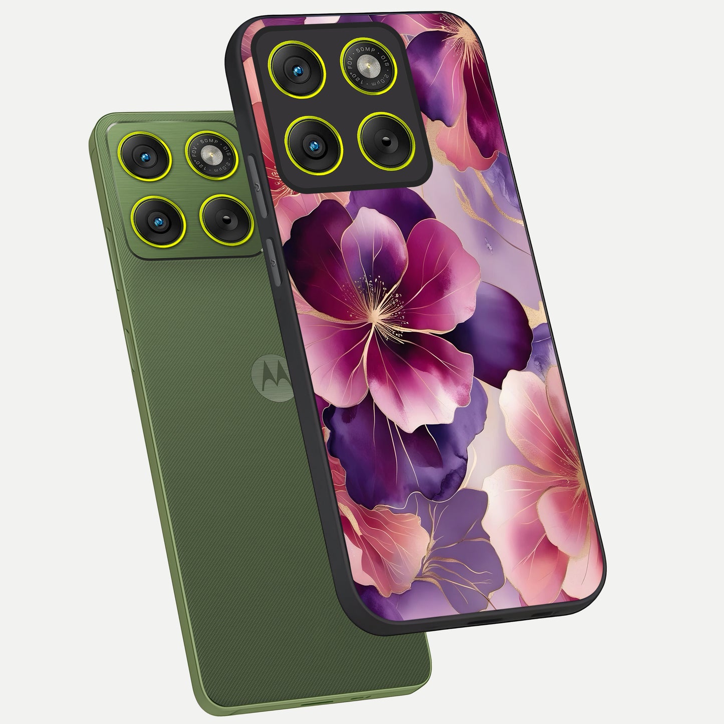  Pink Bouquet Florals phone case For Moto Edge 70 showing premium glass back cover with detailed artwork