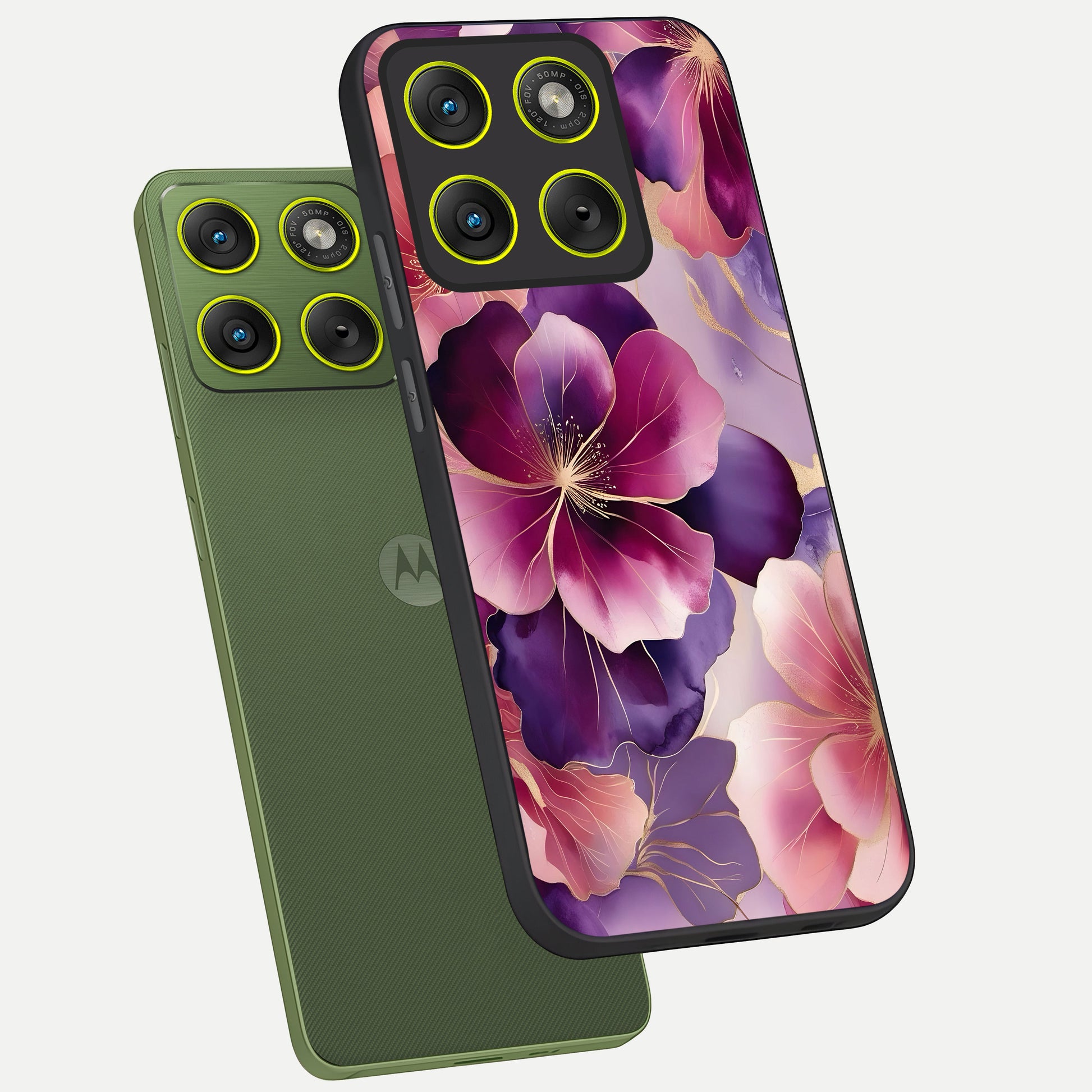  Pink Bouquet Florals phone case For Moto Edge 70 showing premium glass back cover with detailed artwork