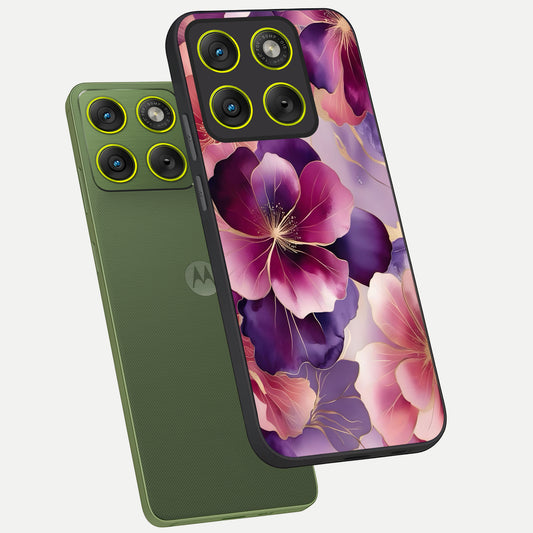  Pink Bouquet Florals phone case For Moto Edge 70 showing premium glass back cover with detailed artwork
