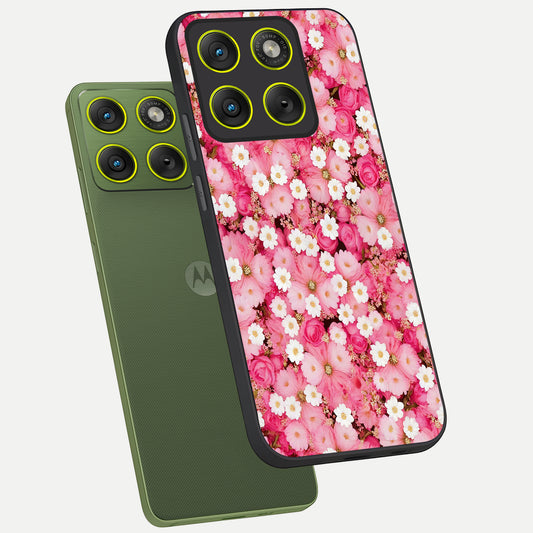  Pink Daisy Bliss phone case For Moto Edge 70 showing premium glass back cover with detailed artwork