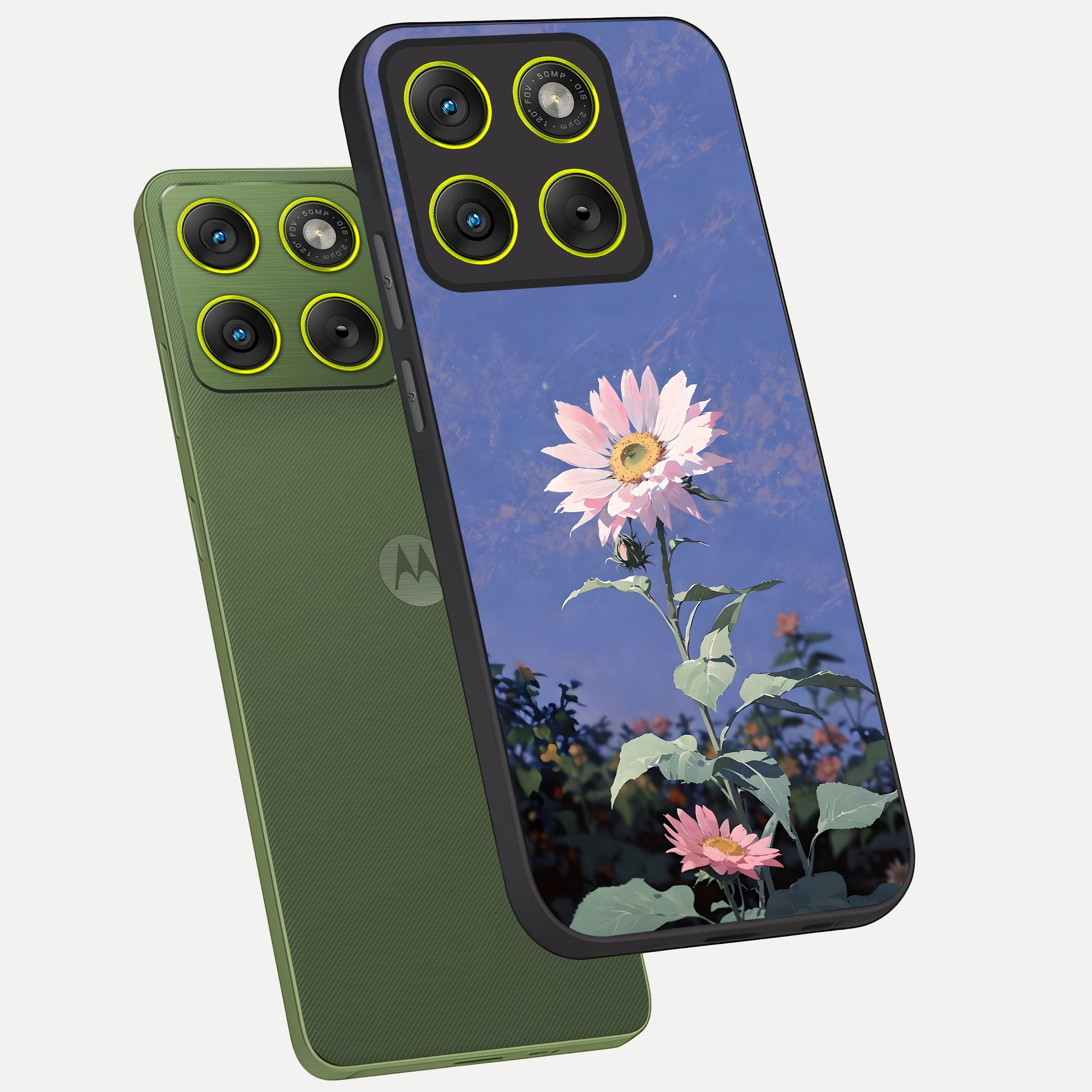 Pink Shells Outline phone case For Moto Edge 70 showing premium glass back cover with detailed artwork