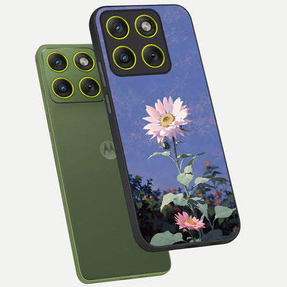  Pink Shells Outline phone case For Moto Edge 70 showing premium glass back cover with detailed artwork