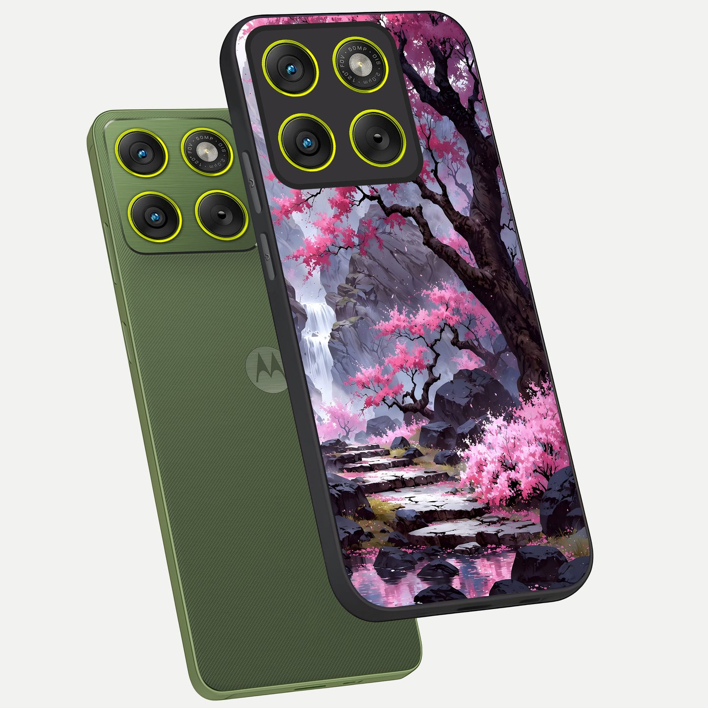  Pink Sunflower Glow phone case For Moto Edge 70 showing premium glass back cover with detailed artwork
