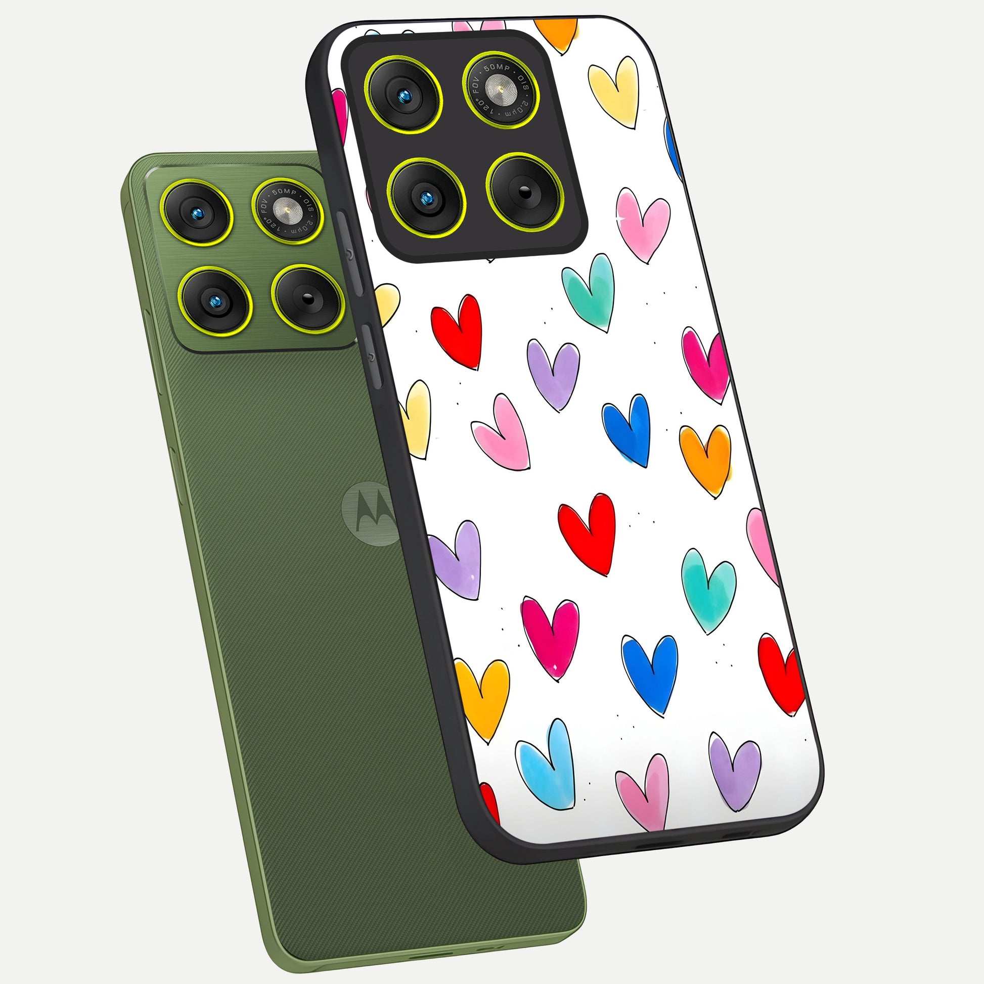  Playful Love Doodles phone case For Moto Edge 70 showing premium glass back cover with detailed artwork
