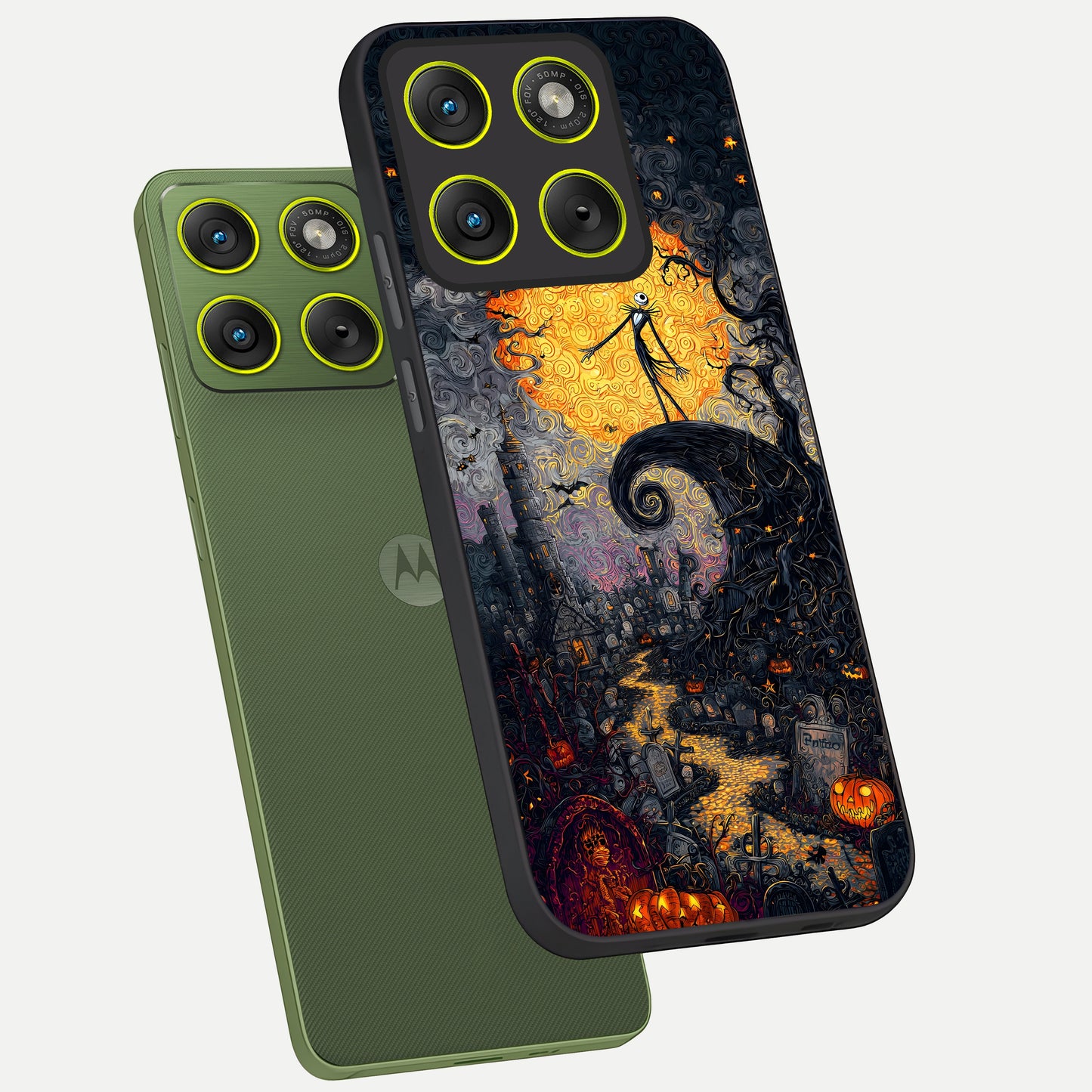  Pumpkin Moon Night phone case For Moto Edge 70 showing premium glass back cover with detailed artwork