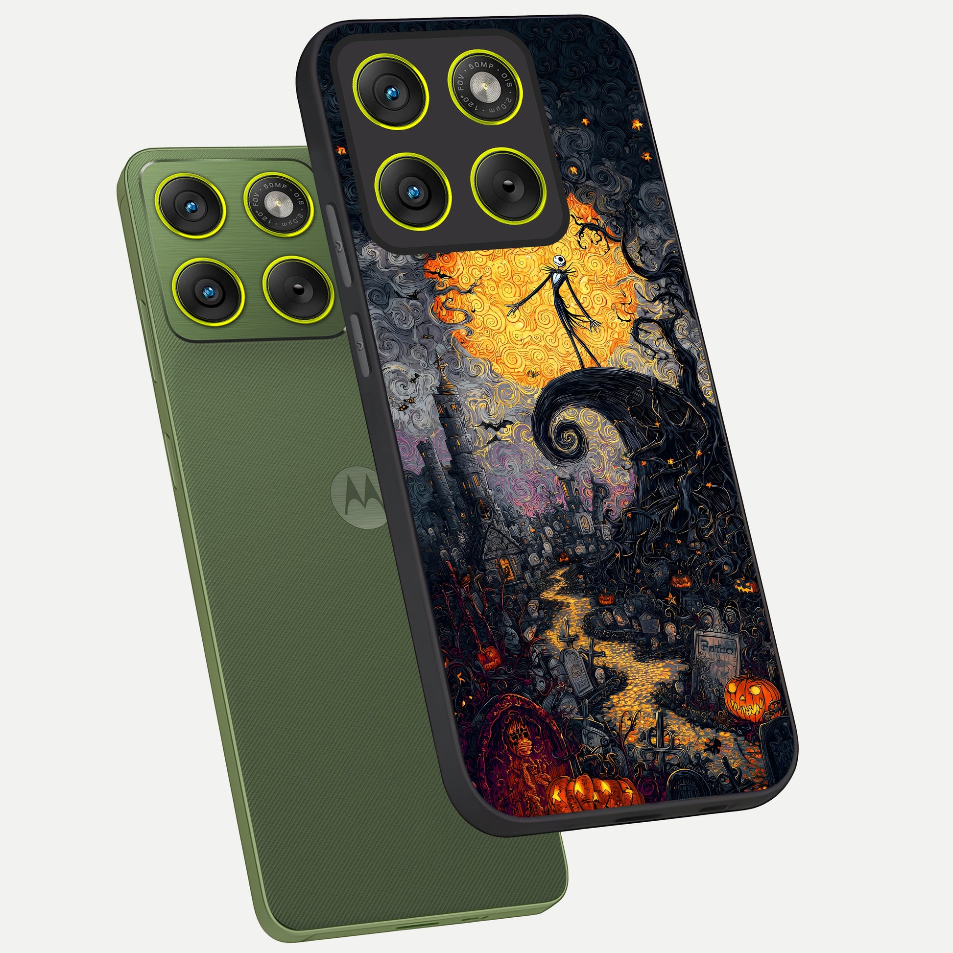  Pumpkin Moon Night phone case For Moto Edge 70 showing premium glass back cover with detailed artwork