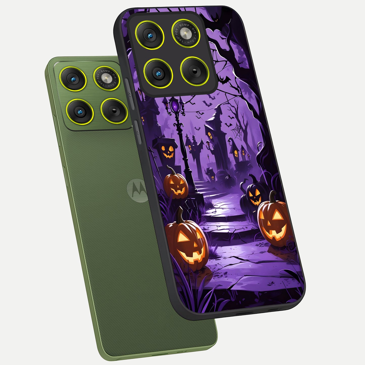  Pumpkin Patch Halloween phone case For Moto Edge 70 showing premium glass back cover with detailed artwork