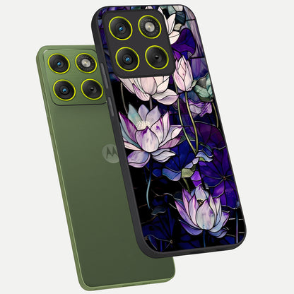  Purple Lotus Pattern phone case For Moto Edge 70 showing premium glass back cover with detailed artwork