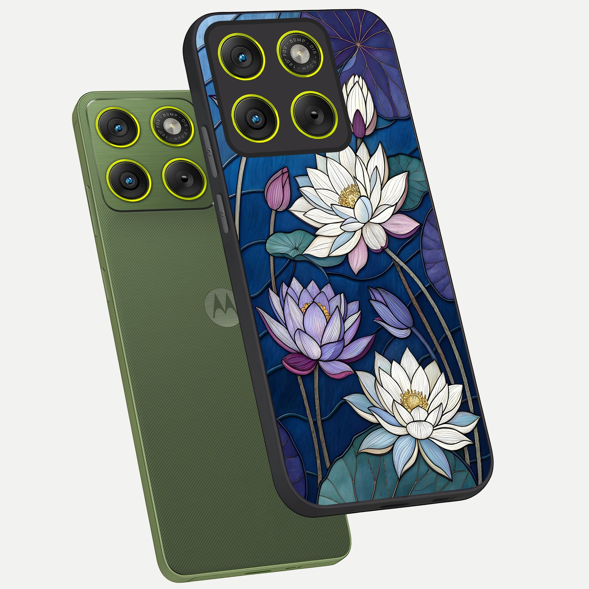  Purple Lotus Stained phone case For Moto Edge 70 showing premium glass back cover with detailed artwork