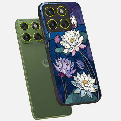  Purple Lotus Stained phone case For Moto Edge 70 showing premium glass back cover with detailed artwork