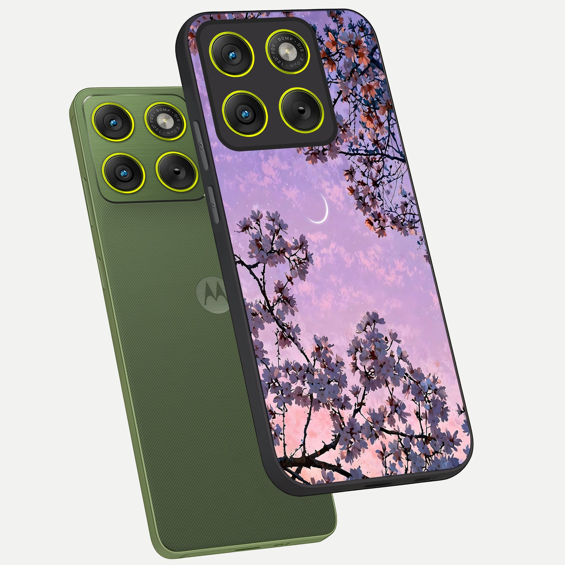  Purple Serenity Moon phone case For Moto Edge 70 showing premium glass back cover with detailed artwork