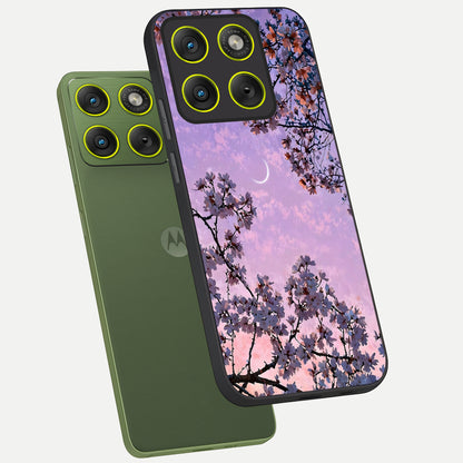  Purple Serenity Moon phone case For Moto Edge 70 showing premium glass back cover with detailed artwork