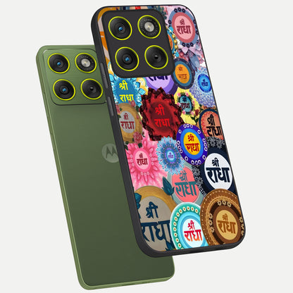  Radha Divine Bloom phone case For Moto Edge 70 showing premium glass back cover with detailed artwork