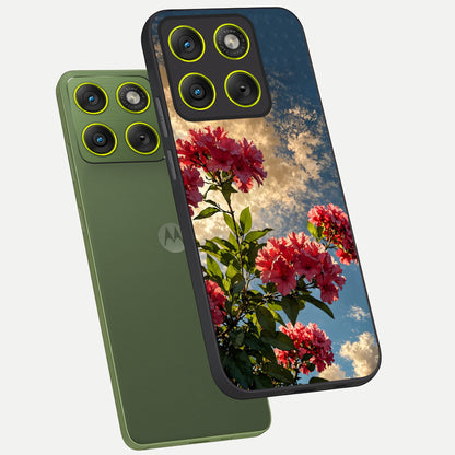  Red Bloom Skies phone case For Moto Edge 70 showing premium glass back cover with detailed artwork